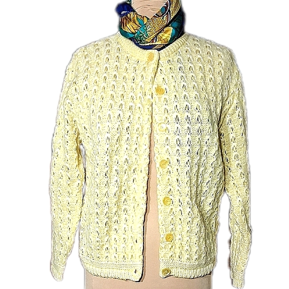 Vintage Cardigan Acrylic/Mohair Sweater.  Yellow